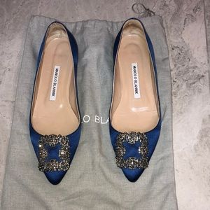 SOLD - Manolo Blahnik, Size 36, Blue Embellished Flats